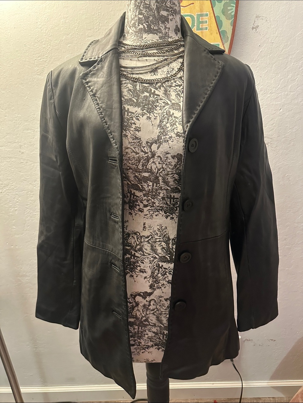 Adler Collection Genuine Lambskin Leather Blazer Coat Black Size M